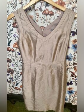 Jigsaw Silk Sheath Sleeveless Dress Taupe Women's Size Small Spring Summer Party